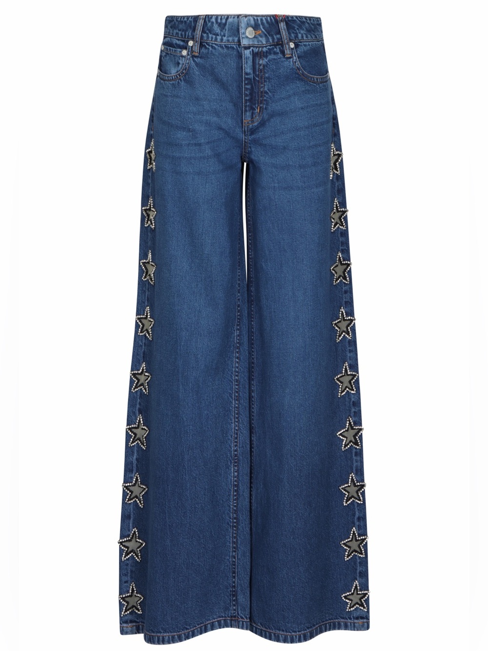 Alice + Olivia Wide Leg Star-Embellished Blue Denim Jeans size 27 Like New